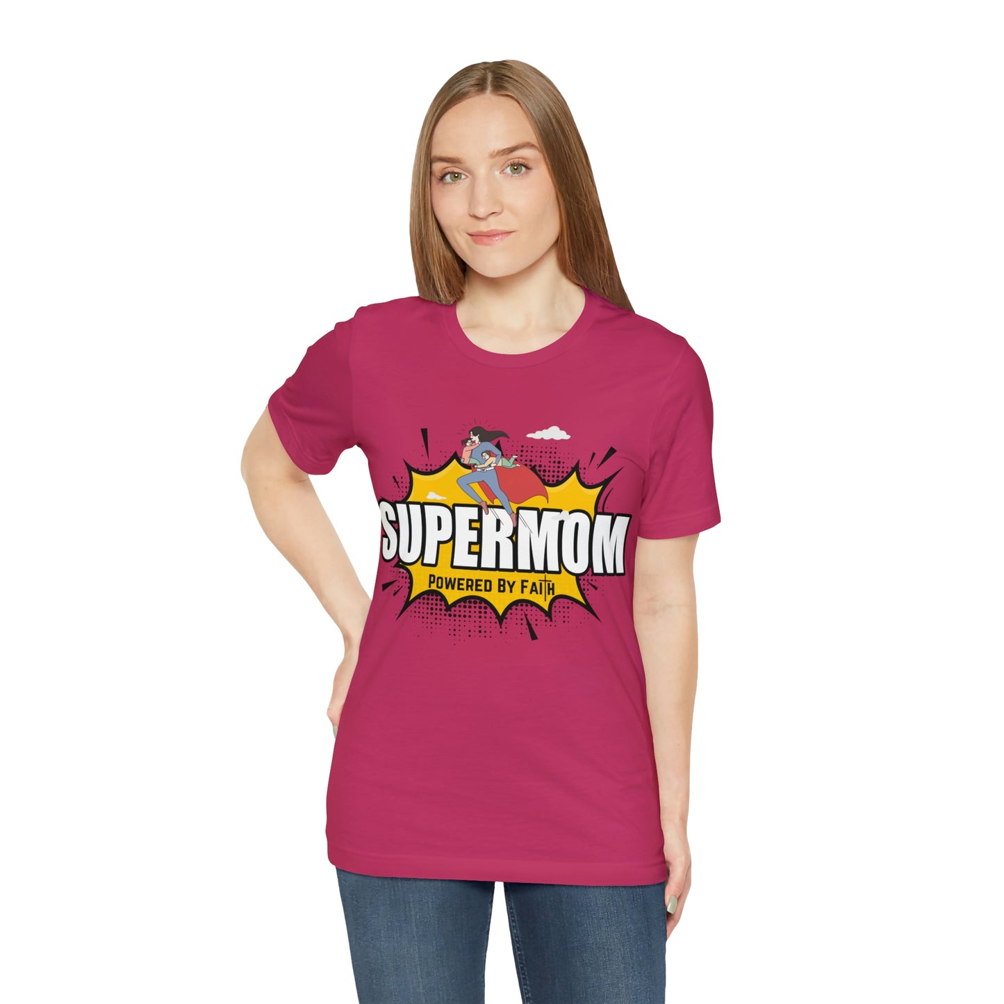 SUPERMOM I Powered By Faith - Jersey Short Sleeve Tee